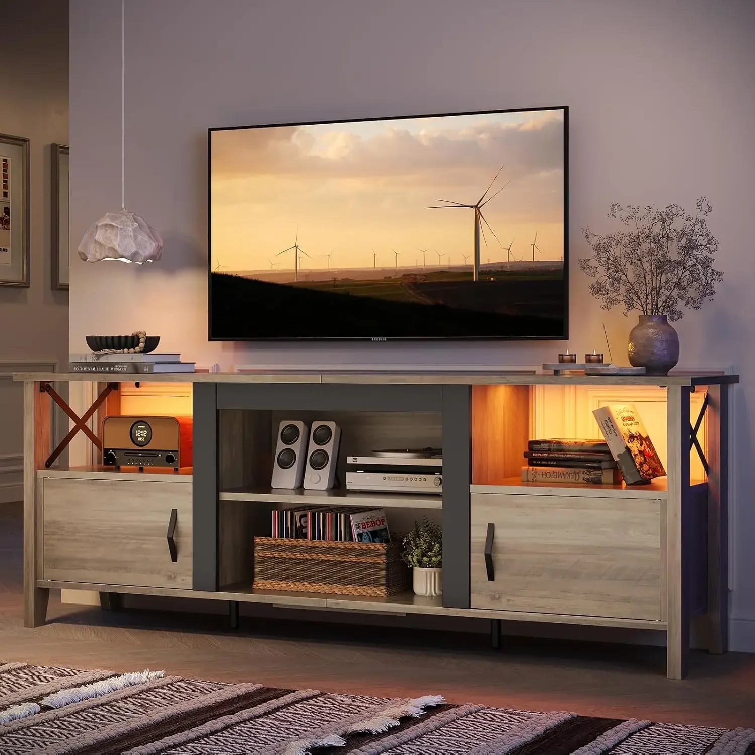 Entertainment Center with LED Lights