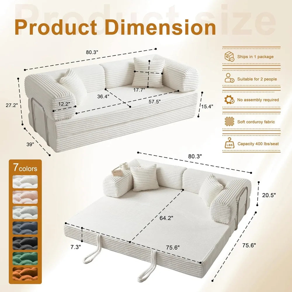 Oversized Corduroy  Sleeper Sofa