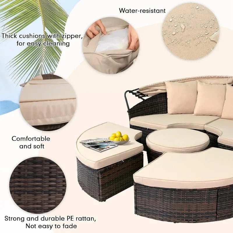 Outdoor Patio Daybed with Retractable Canopy