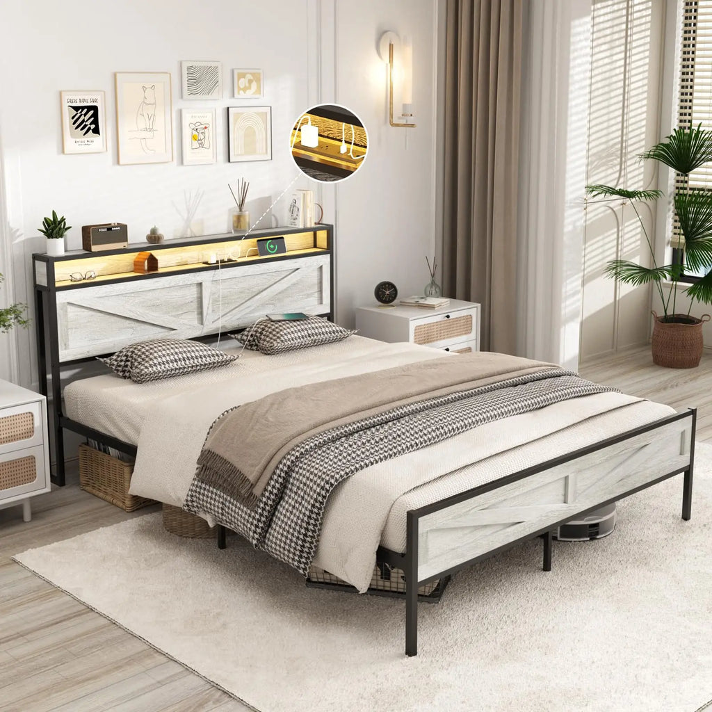 Queen/Full Bed Frame with Storage Headboard