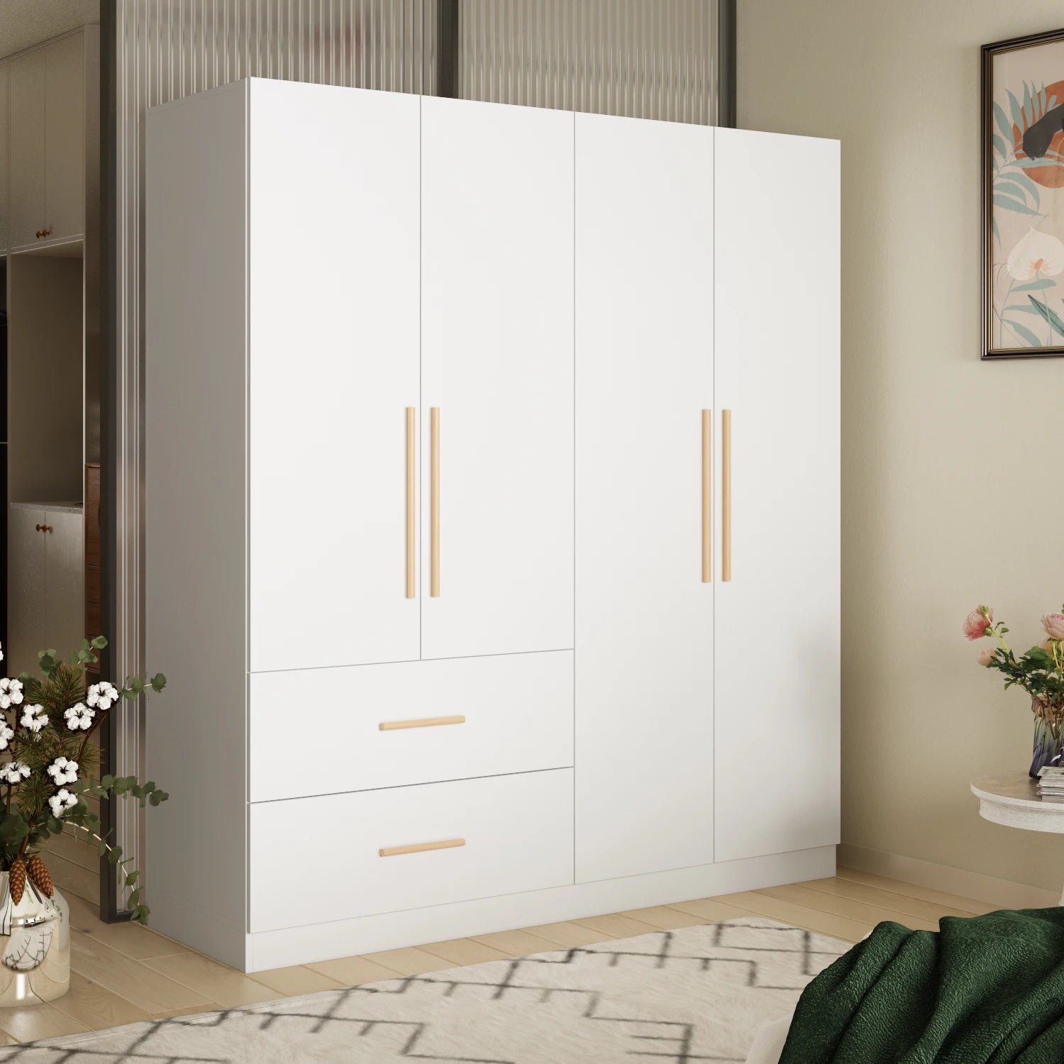 Modern Wardrobe Armoire Closet with Drawers