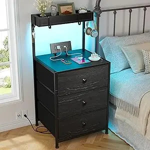 Charging Station and Led Lights Nightstand