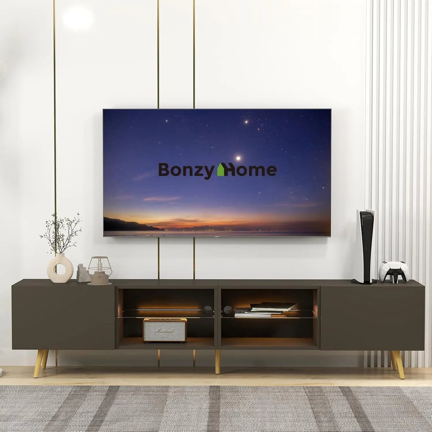 Television Console Table with Storage Cabinets