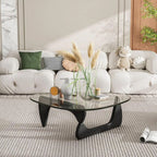 Coffee Tables for Living Room-Triangle Glass Coffee Table with Wooden Base Modern Abstract End Table for Study Room Office Hotel