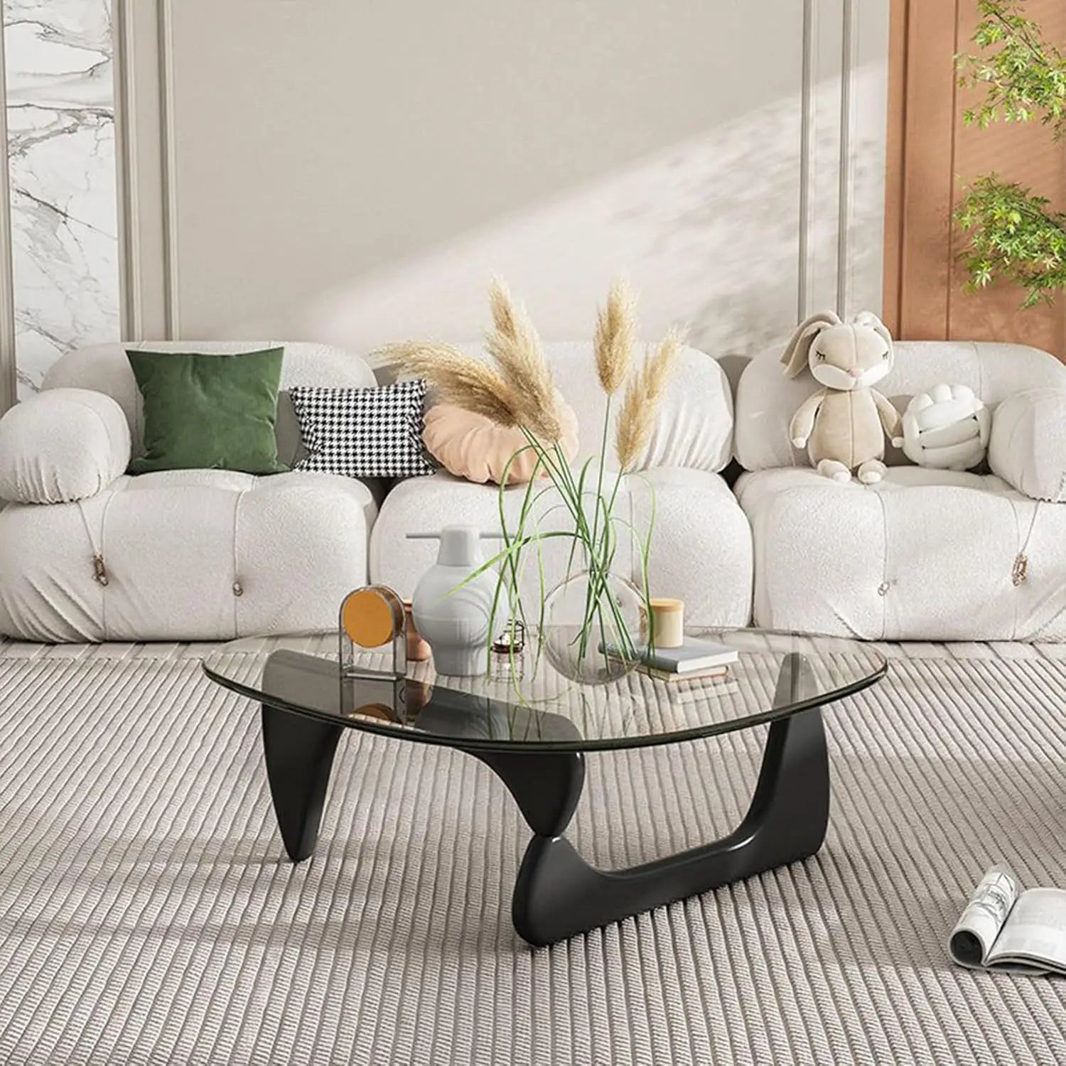 Coffee Tables for Living Room-Triangle Glass Coffee Table with Wooden Base Modern Abstract End Table for Study Room Office Hotel