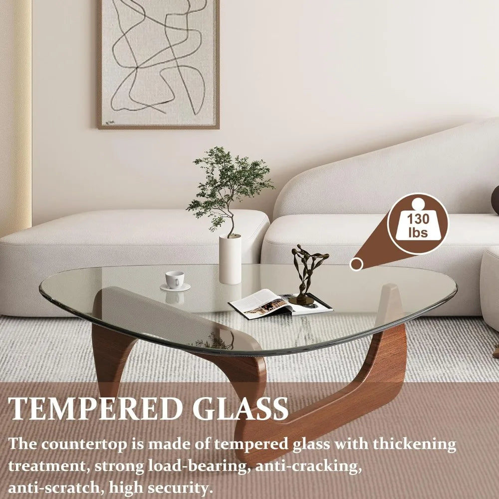 Coffee Tables for Living Room-Triangle Glass Coffee Table with Wooden Base Modern Abstract End Table for Study Room Office Hotel