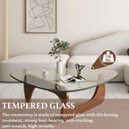 Coffee Tables for Living Room-Triangle Glass Coffee Table with Wooden Base Modern Abstract End Table for Study Room Office Hotel