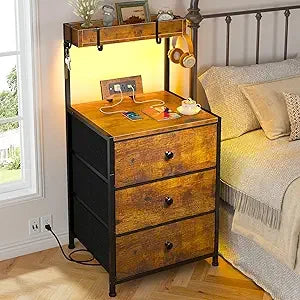 Charging Station and Led Lights Nightstand