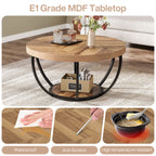 Round ,2-Tier Circle Coffee Table with Storage Shelves