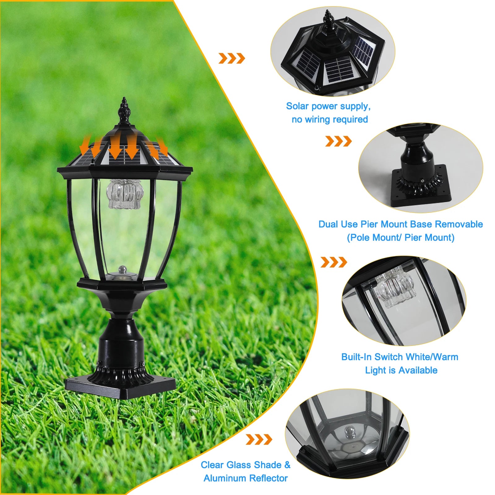 Solar Powered Outdoor Post Light,