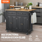 SucceBuy 43" Kitchen Island Cart Wood Top Mobile Carts Leaf Spice Rack
