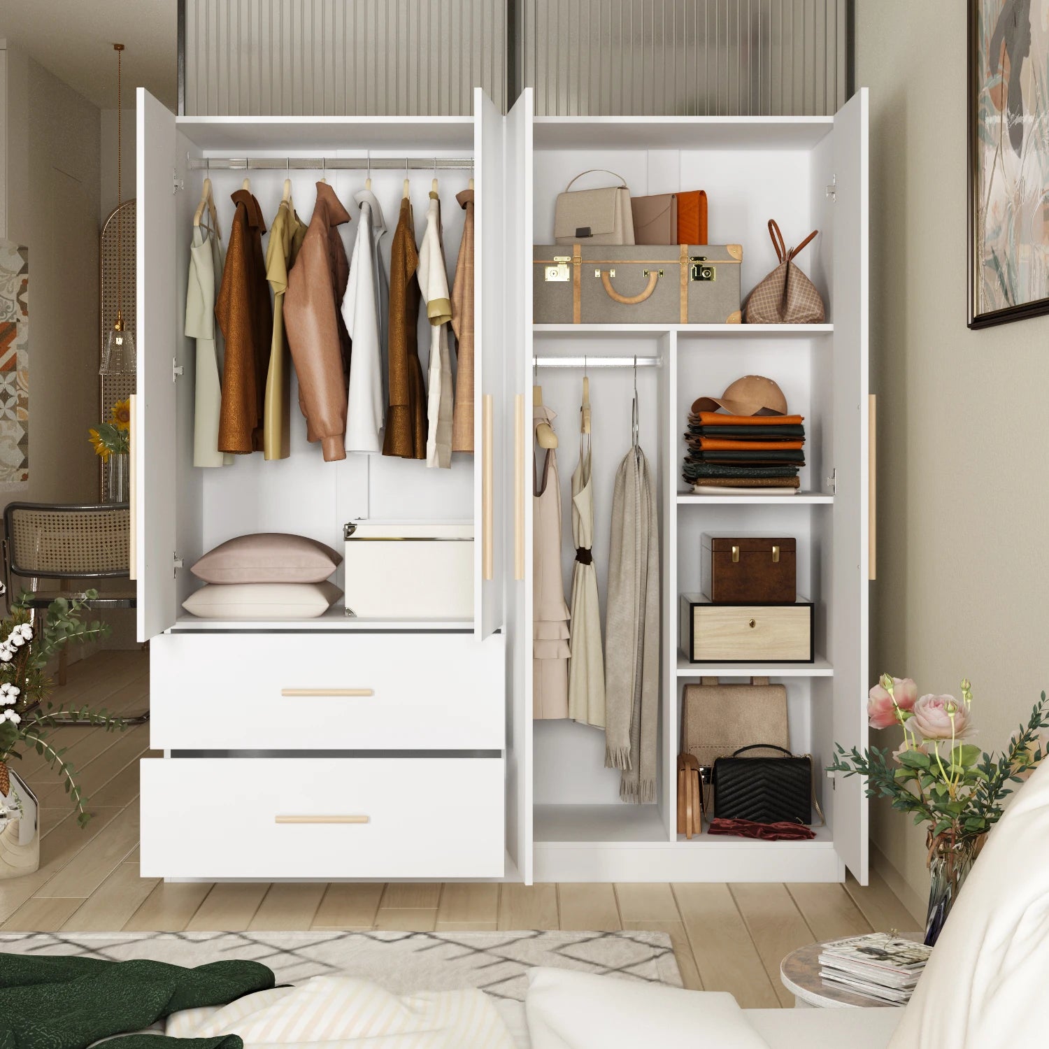 Modern Wardrobe Armoire Closet with Drawers