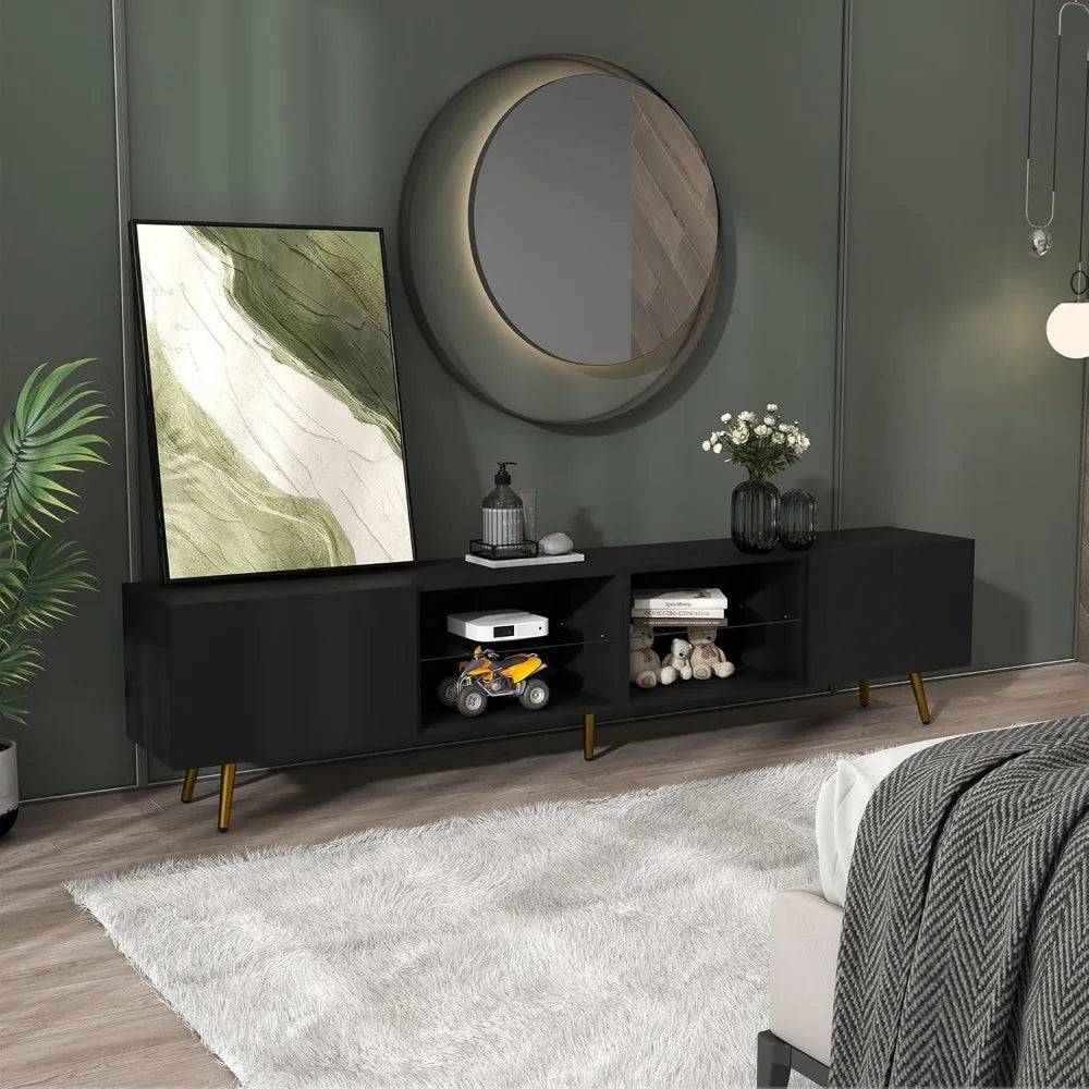Television Console Table with Storage Cabinets