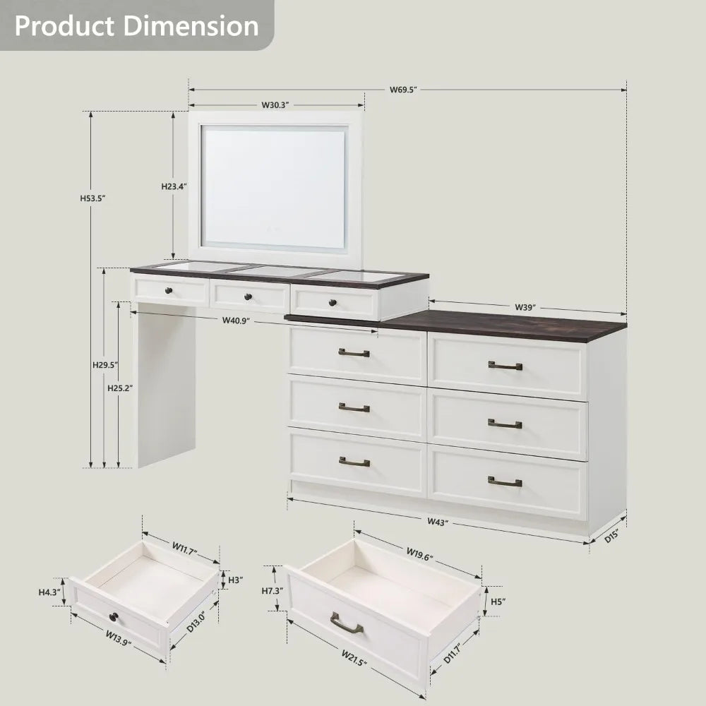 Vanity Desk with Large Drawers