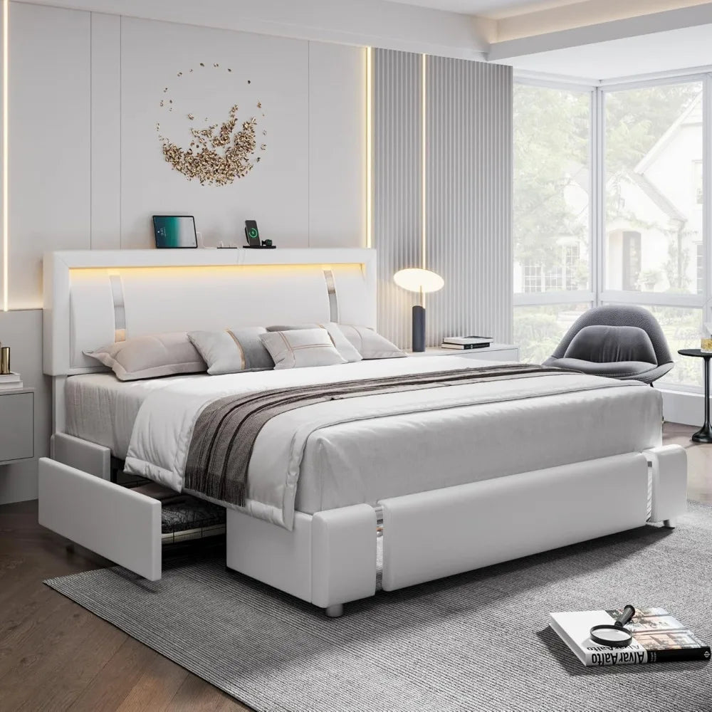 Queen Bed Frame with LED Headboard
